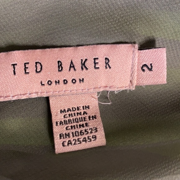 Ted Baker London 
Green And Gray Striped Empire Waist Silk Sleeveless 6” - Picture 11 of 12